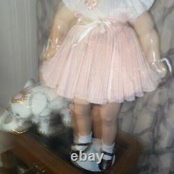 13 compo. Sgnd. Ideal Shirley Temple doll, original wig, tdress, clear eyes