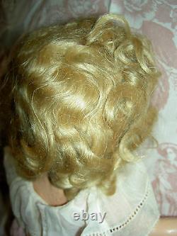 13 compo. Sgnd. Ideal Shirley Temple doll, original wig, tgd. Dress, clear eyes