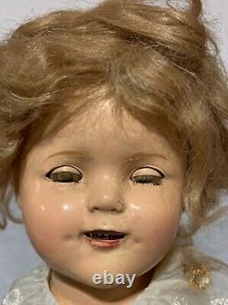 18 1/2 Shirley Temple Unmarked Doll Original Clothes Blue Dress