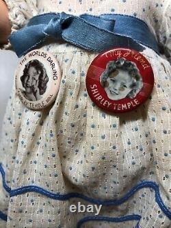 18 Antique Ideal Compo Shirley Temple All Original Stand Up & Cheer & Pin #SH
