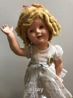 18 Antique Ideal Compo Shirley Temple Doll 1936 FAO Schwartz Floral Dress Pin S