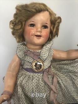 18 Antique Ideal Compo Shirley Temple Doll Original With Pin Polka dot Dress #CO