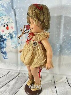 1930 Ideal Shirley Temple Composition Doll 18 Original Dress/Wig/Shoes witht Pin