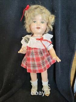 1930's Eegee 18 Miss Charming Composition Shirley Temple Doll with Pin