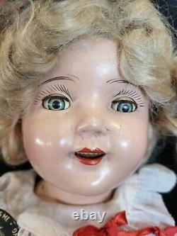 1930's Eegee 18 Miss Charming Composition Shirley Temple Doll with Pin