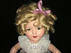 1930's Ideal 16 Shirley Temple Composition Doll In Blue Polkadot Dress