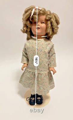 1930's SHIRLEY TEMPLE 16Composition Doll in Floral Dress with Black Shoes & Stand