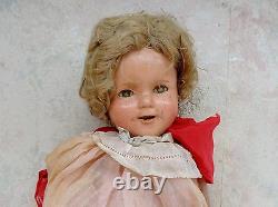 1930's Vintage 18 Shirley Temple Composition Doll Pink Dress Red Scarf
