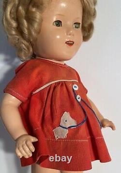 1930s Ideal Composition Shirley Temple 16 Doll with Original Red Scotty Dog Dress