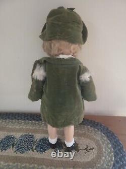1934 Ideal 19 Composition Shirley Temple Doll in Green Plaid with Coat & Hat