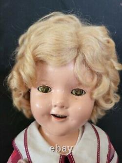 1934 Ideal Composition Shirley Temple Sailor Doll in Bright Eyes Dress w Pin