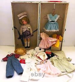 1950's IDEAL SHIRLEY TEMPLE 12 VINYL DOLL IN METAL TRUNK TAGGED OUTFITS & MORE