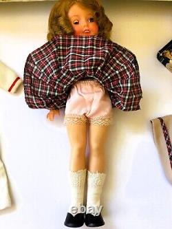 1950's IDEAL SHIRLEY TEMPLE 12 VINYL DOLL IN METAL TRUNK TAGGED OUTFITS & MORE