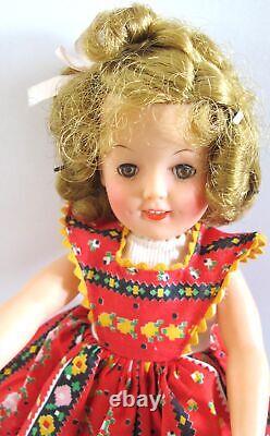 1950s SHIRLEY TEMPLE DOLL ST 12 Model Original RED FLORAL DRESS- Smiling Teeth