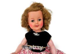 1950s Shirley Temple Doll by Ideal All Original Cotton Print Dress Pin & Gloves