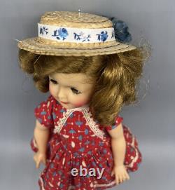 1958 Vintage Ideal Shirley Temple Doll ST-12 Cotton Dress Straw Hat 12 IN