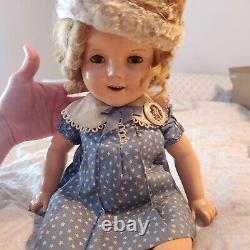 30's Shirley Temple 20 Composition Doll BLUE DRESS W WHITE STARS COAT HAT MUFF