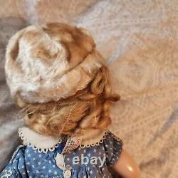 30's Shirley Temple 20 Composition Doll BLUE DRESS W WHITE STARS COAT HAT MUFF