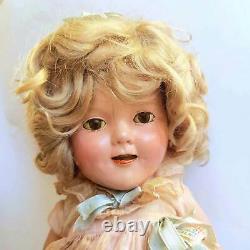 A/O 1935 Shirley Temple Ideal Curly Top Composition/Compo Doll Pink Dress