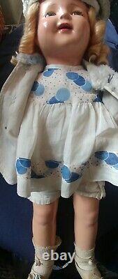 Antique Composition Doll Possibly Shirley Temple Over 20 Tall
