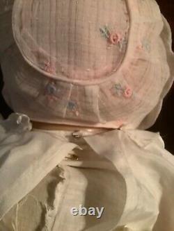 Antique Composition Shirley Temple Baby Doll In Dress 1930's Bonnet