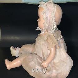 Antique Composition Shirley Temple Baby Doll In Tagged Dress 1930's Bonnet