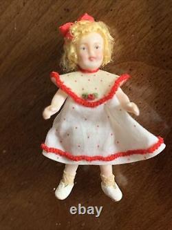 Artist Miniature Dollhouse Porcelain Doll 2.5 Shirley Temple So Sweet Withdog