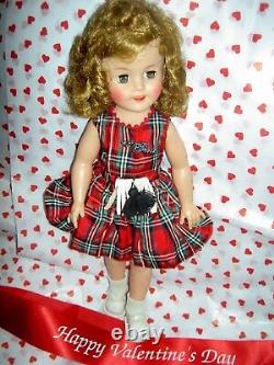 Gorgeous, 1957 Ideal, 15 vinyl Shirley Temple doll, tagged outfit & script pin