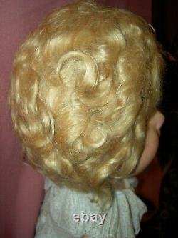Ideal 1930s sgnd. 27 composition FLIRTY Shirley Temple doll, tagged CURLY TOP