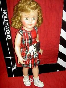 Ideal 1930s sgnd. 27 composition FLIRTY Shirley Temple doll, tagged CURLY TOP