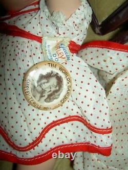 Ideal Shirley Temple 13 compo. Doll, TWO orig. Tagged outfits, pin, wig & TRUNK