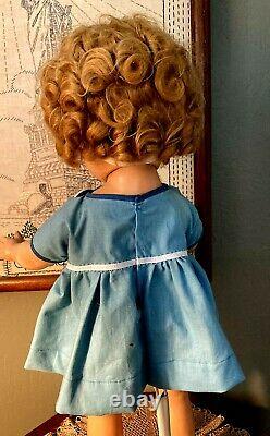 Ideal Shirley Temple Composition Doll 22 Wearing Replica Blue Scottie Dog Dress