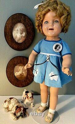 Ideal Shirley Temple Composition Doll 22 Wearing Replica Blue Scottie Dog Dress