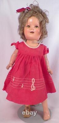 Ideal Shirley Temple Doll Composition 13in Red Music Note Dress Vintage As Is