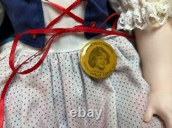 Large 25 SHIRLEY TEMPLE HEIDI PORCELAIN DOLL Original Shirley Pinback JOINTED