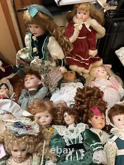 Lot of 28 Vintage Dolls Mint Jointed Unknown Christmas Indian Wood Wax Stands
