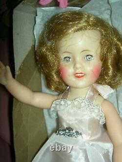 Lovely 1957 Ideal, 12 vinyl Shirley Temple doll near MIB model #9500 with pin