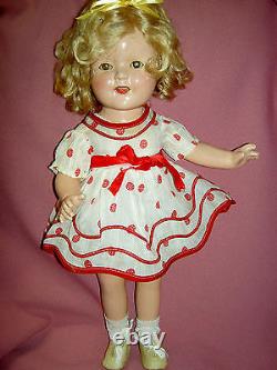 Lovely all orig. 19 tall, signed IDEAL 1957 vinyl flirty SHIRLEY TEMPLE doll