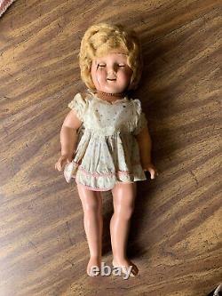 RARE Distressed Vintage 1930s SHIRLEY TEMPLE DOLL 18 dress hair necklace