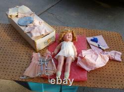 SHIRLEY TEMPLE 18 IDEAL COMPOSTITION DOLL with ORIGINAL BOX + 1 ORIGINAL DRESS