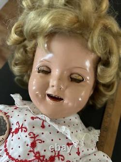 SHIRLEY TEMPLE DOLL 1930'S ANTIQUE 22 by IDEAL With Pin TLC
