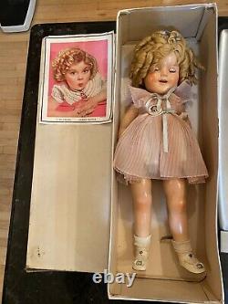 SHIRLEY TEMPLE EXC COMPO 22 DOLL WithTAGGED DRESS IN ORIGINAL BOX BY IDEAL EXC