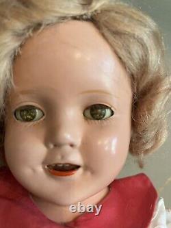 Shirley Temple 13 Vintage 1930's Composition Doll White Dress Red Trim and Pin