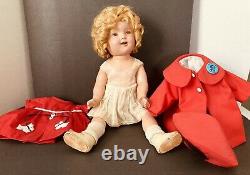 Shirley Temple 20 Composition Doll In My Little Girl' Red Scotty Dress & Coat