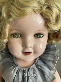 Shirley Temple 20 Vintage 1930's Composition Doll Gray Dress with Wrist Tag