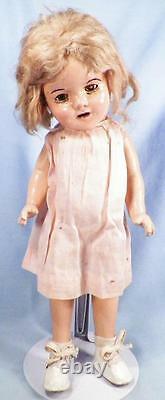 Shirley Temple Composition Doll Ideal 13 in Mohair Wig Pink Dress Vintage