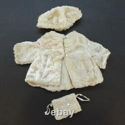 Shirley Temple Doll Clothes White Fur Coat, Hat and Muff, Untagged 1930s Vintage