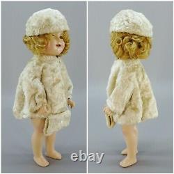 Shirley Temple Doll Clothes White Fur Coat, Hat and Muff, Untagged 1930s Vintage