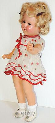 Vintage 1930's 18 Shirley Temple Composition Doll in Polka Dot Tagged Outfit