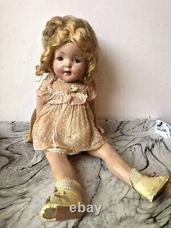Vintage Antique 15 Inch Shirley Temple Look A Like Composition Strung Doll